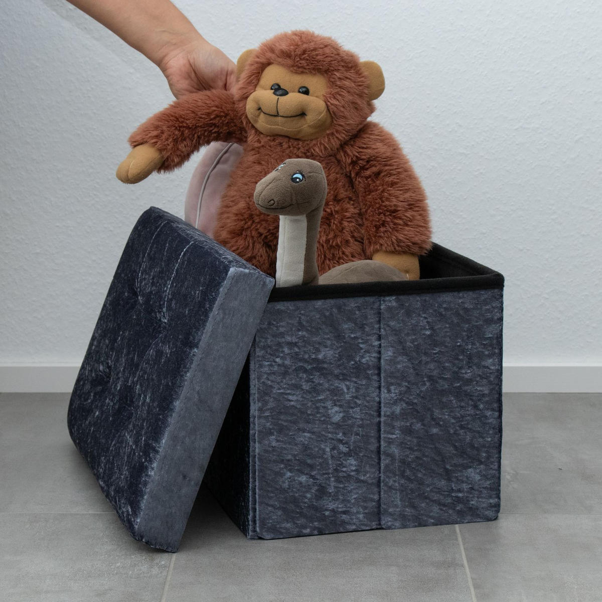 SITZBOX Faltbar mit Samtbezug 49/30/30 cm (Grau) - Grau, Karton (30/30/49cm) - Intirilife