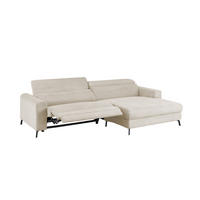 ECKSOFA LAISKA Cremeweiß Cord Relaxfunktion - Creme/Schwarz, Textil/Metall (282/177cm) - KAWOLA