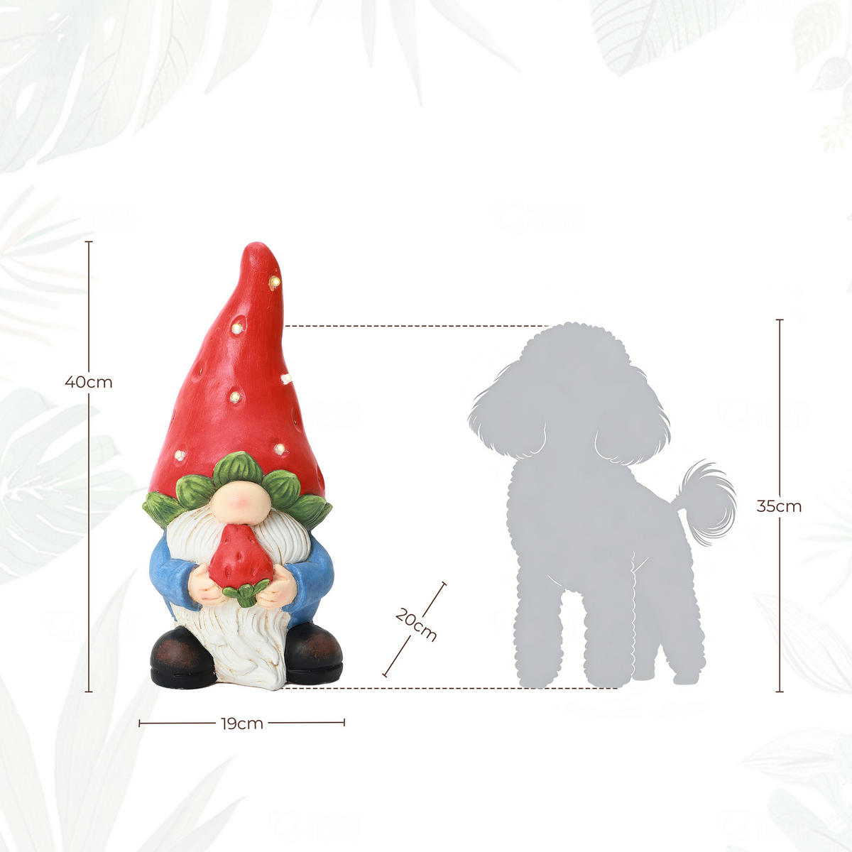 40 cm Erdbeer-Zwergelf LED Gartenfigur Zwerg, Garten- und Hofdekoration Geschenkidee für Mama - Multicolor, Naturmaterialien (19.5/40/19cm) - Hometopia