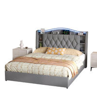 POLSTERBETT 140/200 cm grau mit Stauraum, LED und USB - Grau, Holz