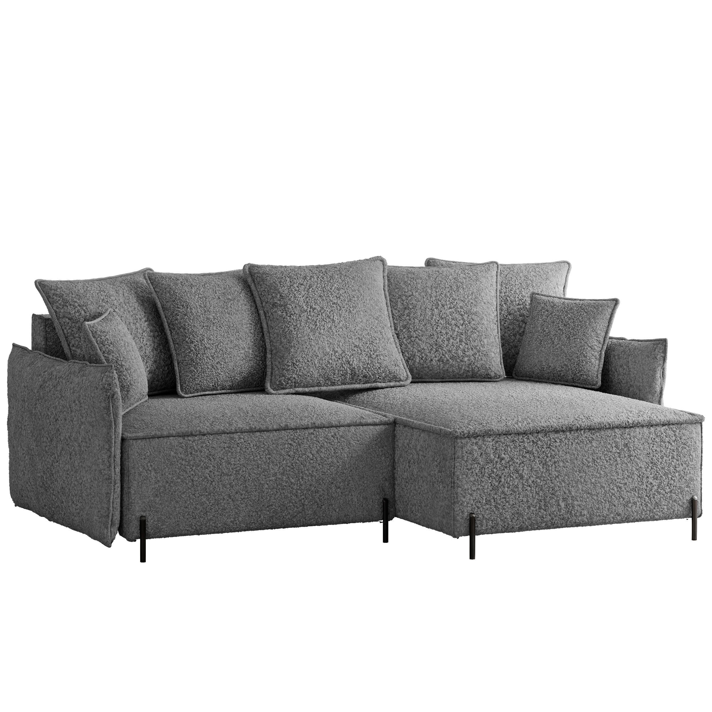 ECKSOFA MARCO Rechts, mit Schlaffunktion und Bettkasten, Hellgrau - Hellgrau, Textil/Metall (221/148cm) - Idohome