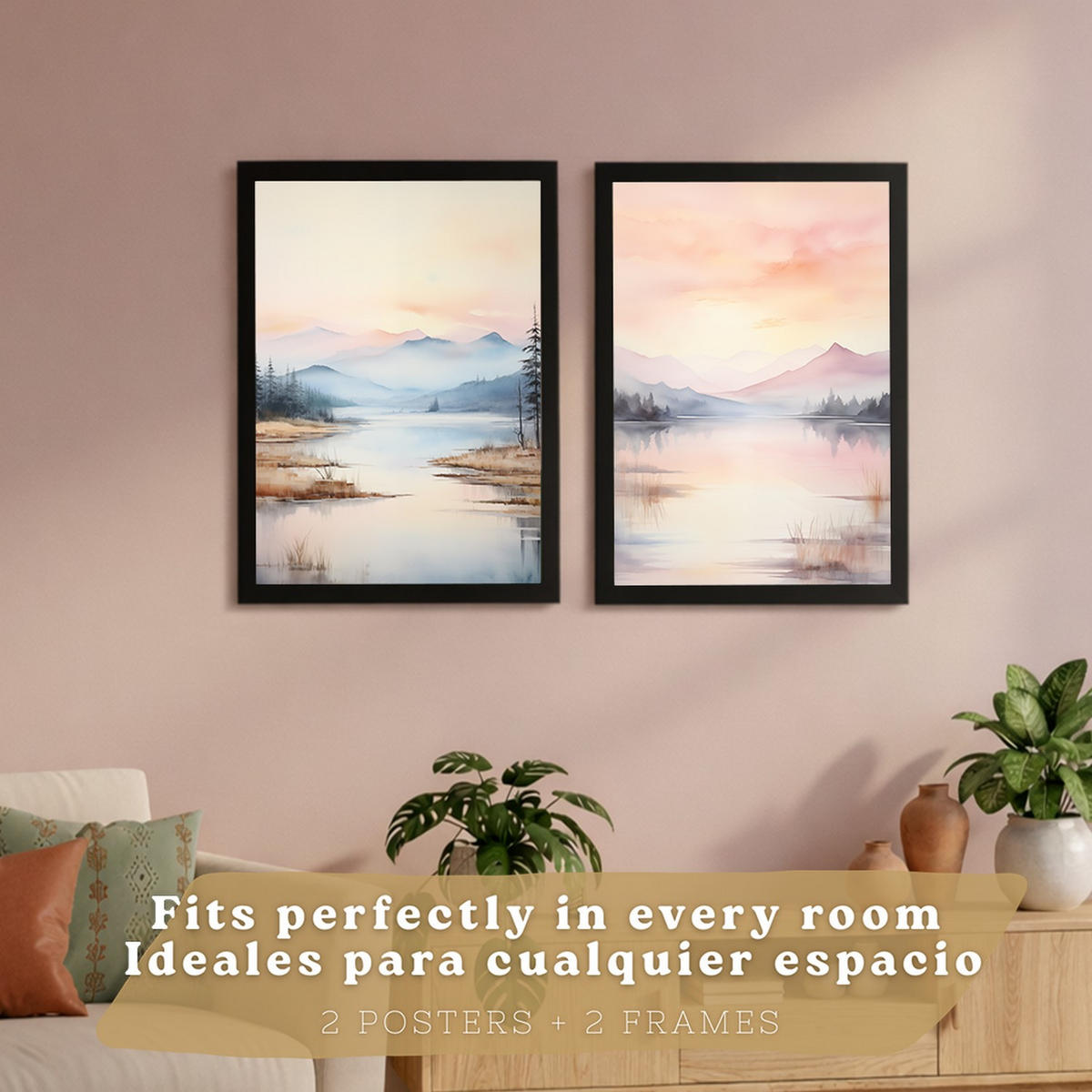 PLAKAT Sada 2 Východ slunce A3 Černý rám - černá, papír (29.7/1/42cm) - Nacnic