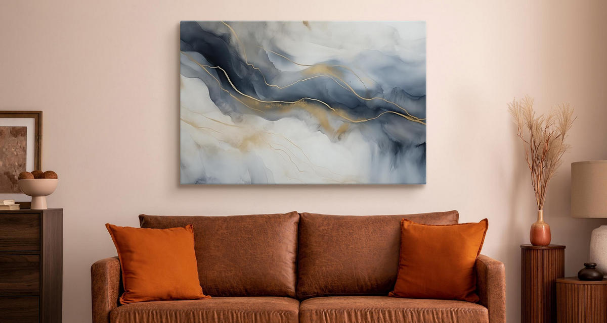 LEINWANDBILD Marmor Muster Moderne Abstraktion 100x70 - Blau/Beige, Textil (100/70cm) - Muralo