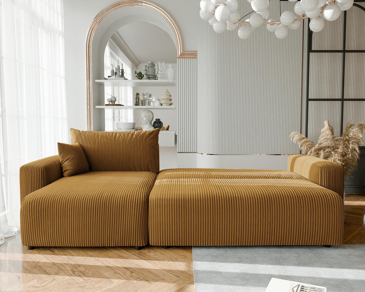 ECKSOFA mit Schlaffunktion und Bettkasten, Gelb - Gelb, Holzwerkstoff/Textil (145/278cm) - Idohome