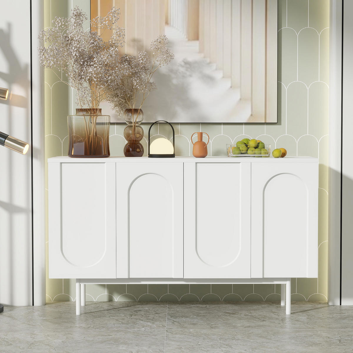 SIDEBOARD mit Druck-zu-Öffnen Türen, 140/42/80cm - Weiß, Holzwerkstoff (140/80/42cm) - Urban Meuble