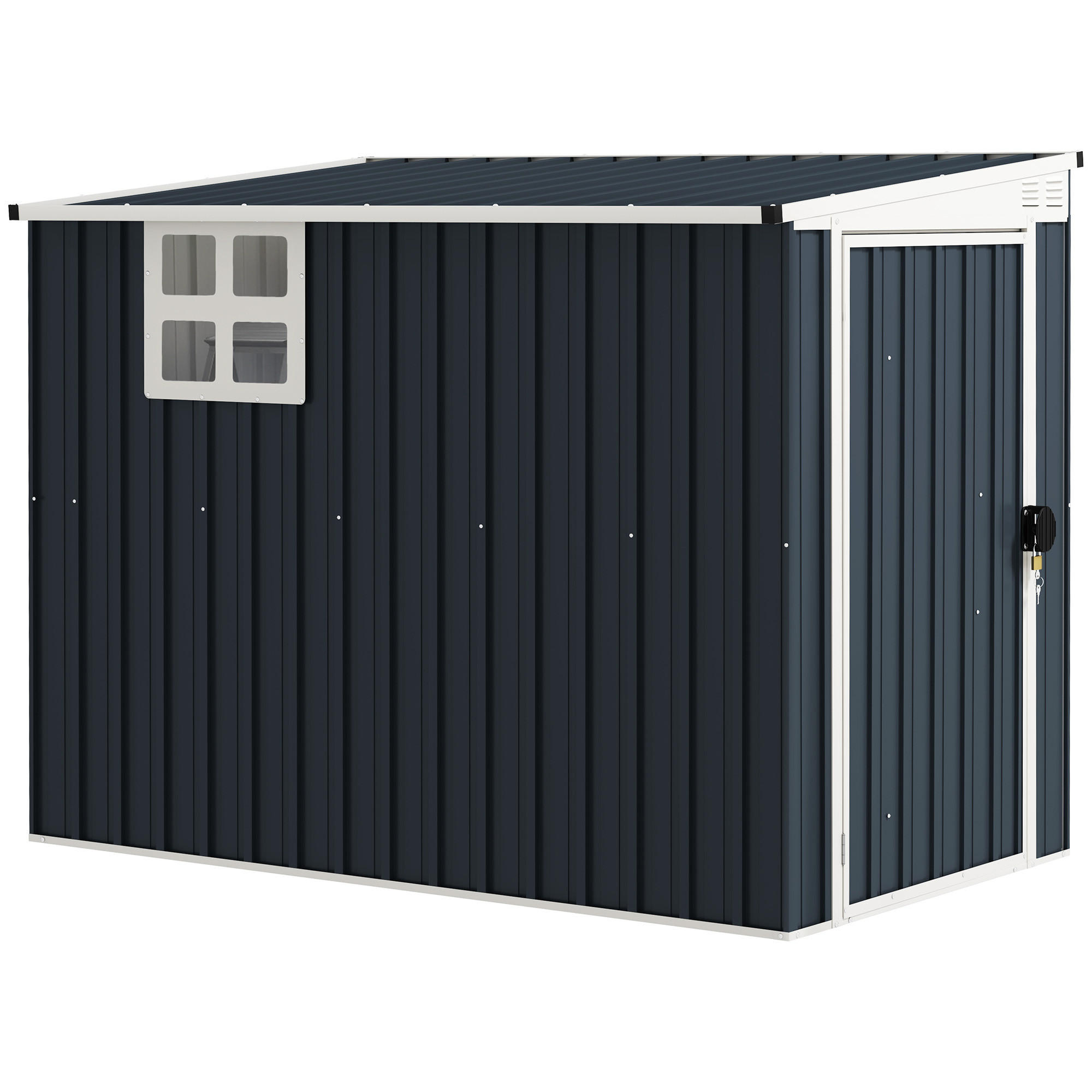 GARTENLAGERSCHUPPEN DE-08073 mit Fenster & Lüftung, abschließbar Dunkelgrau - Dunkelgrau, Metall (128/181/231cm) - ComfortXL