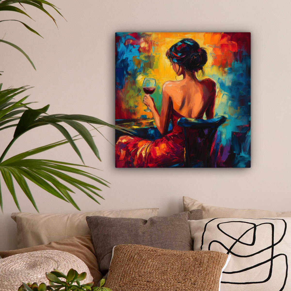 LEINWANDBILD Wein - Frau - Stimmungsvoll - Farbenfroh 50x50 cm - Bordeaux, Textil (50/50cm) - MuchoWow