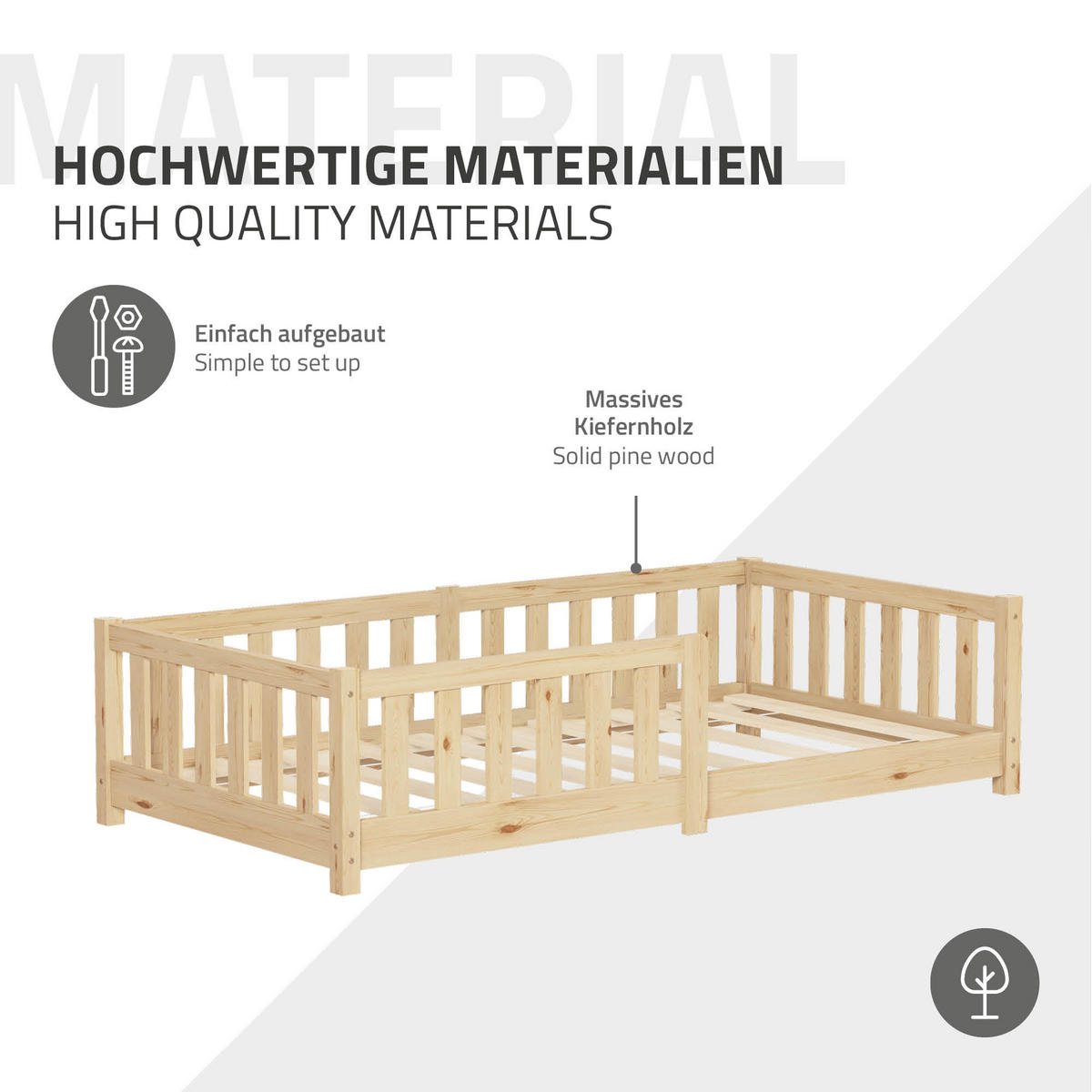 KINDERBETT 80x160 cm Natur mit Matratze - Naturfarben, Kunststoff (80/160cm) - ML-DESIGN