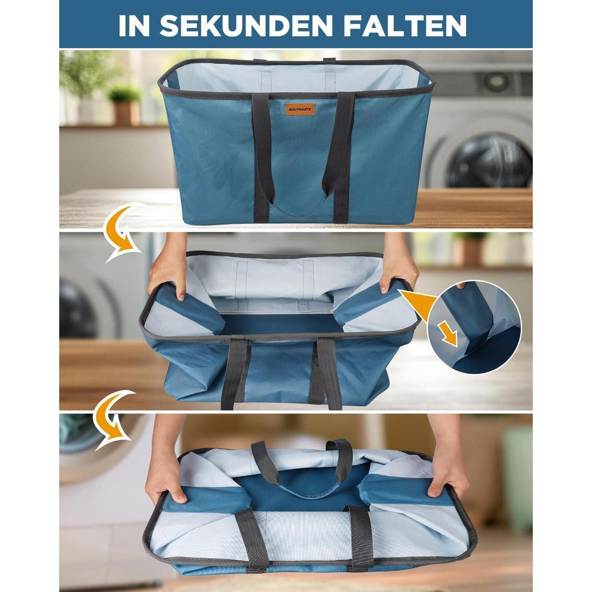 WÄSCHEKORB faltbar 68L extra flach 2 cm Blau - Blau, Textil (39/32/55cm)