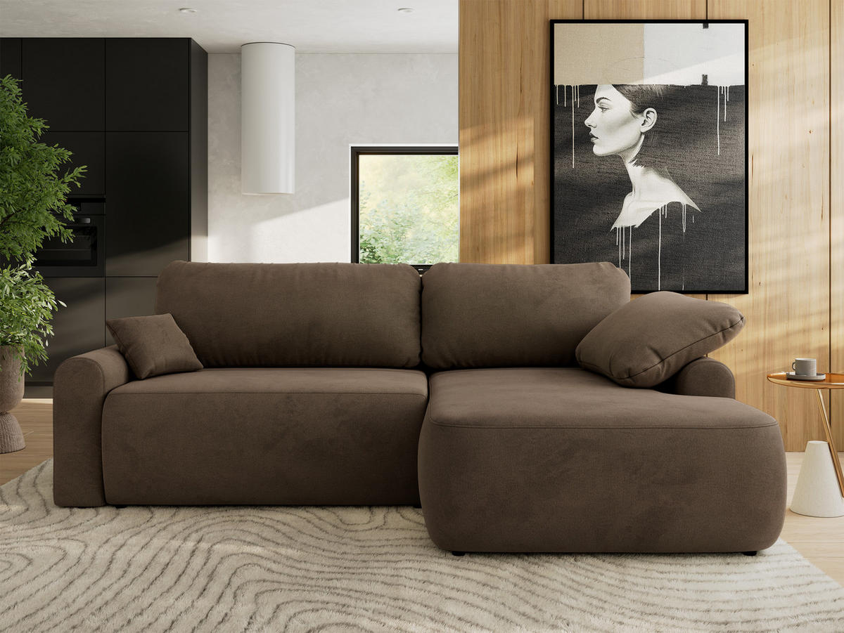 ECKSCHLAFSOFA CUBO L Braun Velvet - rechts - Schwarz/Braun, Kunststoff/Textil (187/273cm) - MKS