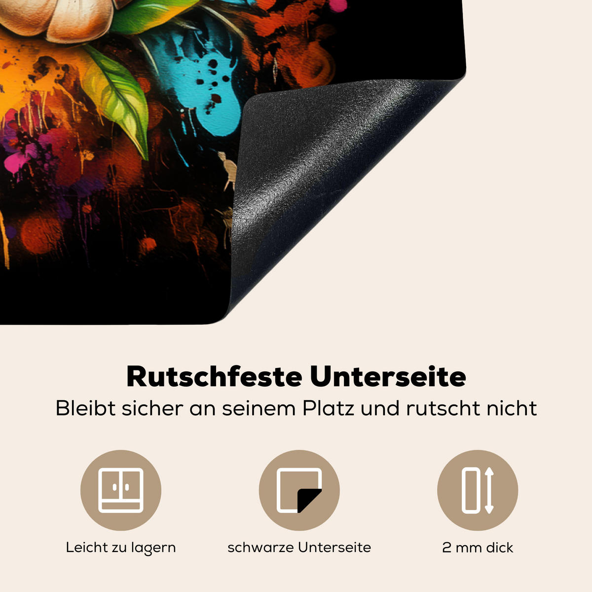 HERDABDECKPLATTE Gemüse - Paprika - Knoblauch - Graffiti - Farbe - Bunt 91x52 cm - Rot, Kunststoff (91.2/52/0.2cm) - MuchoWow