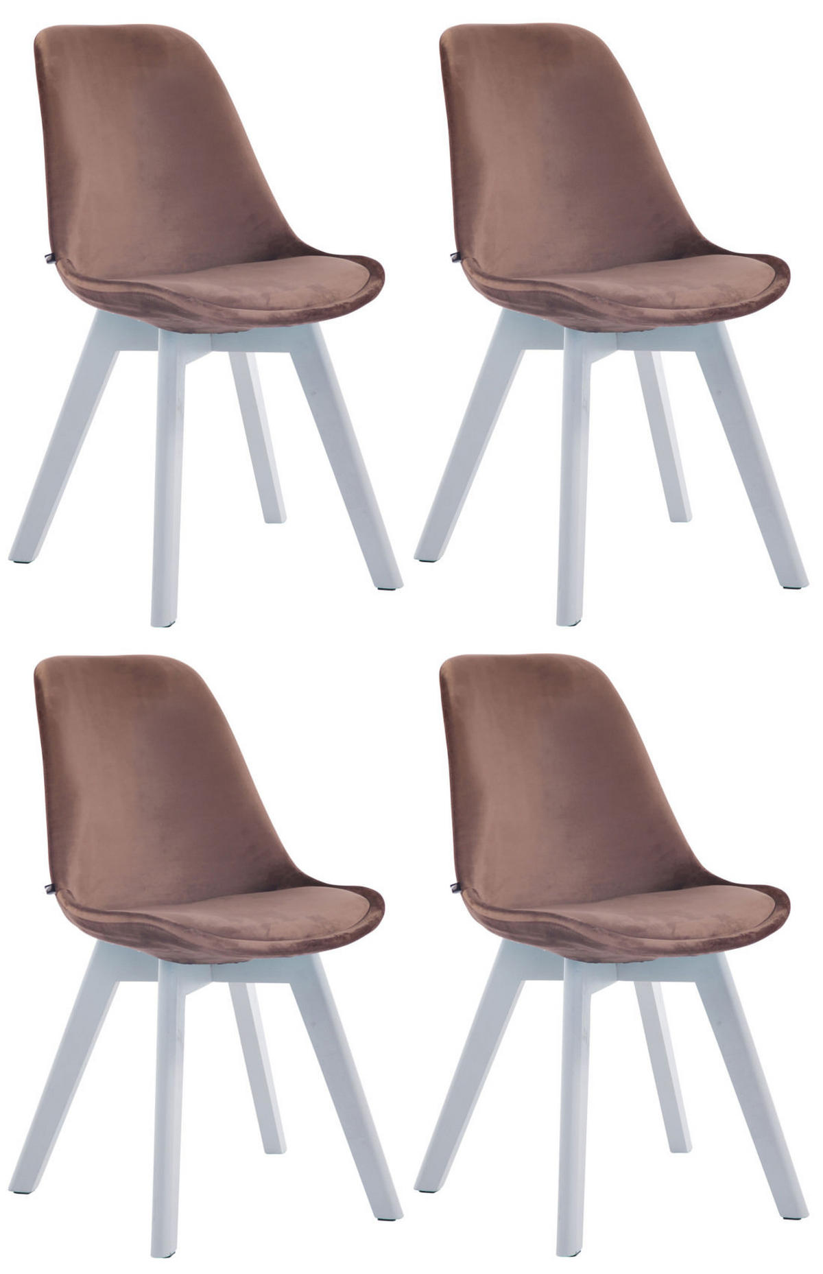 STUHL 4er Set Samt braun - Weiß/Braun, Holz/Textil (48/84/55cm) - CLP