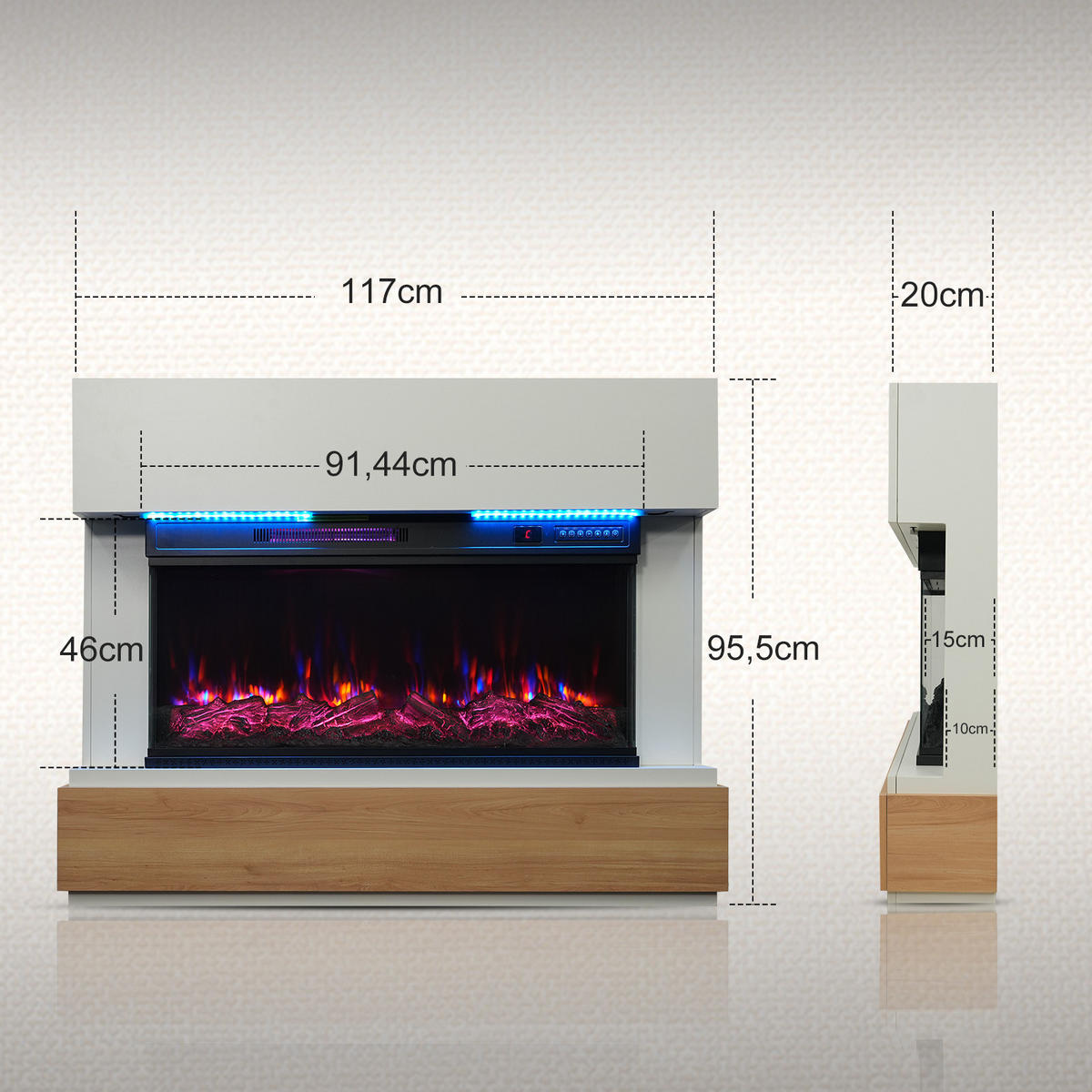 ELEKTROKAMIN mit Schrank, 1000W / 2000W Heizleistung - Weiß, Metall (91.44/46/15cm) - HOMAVO