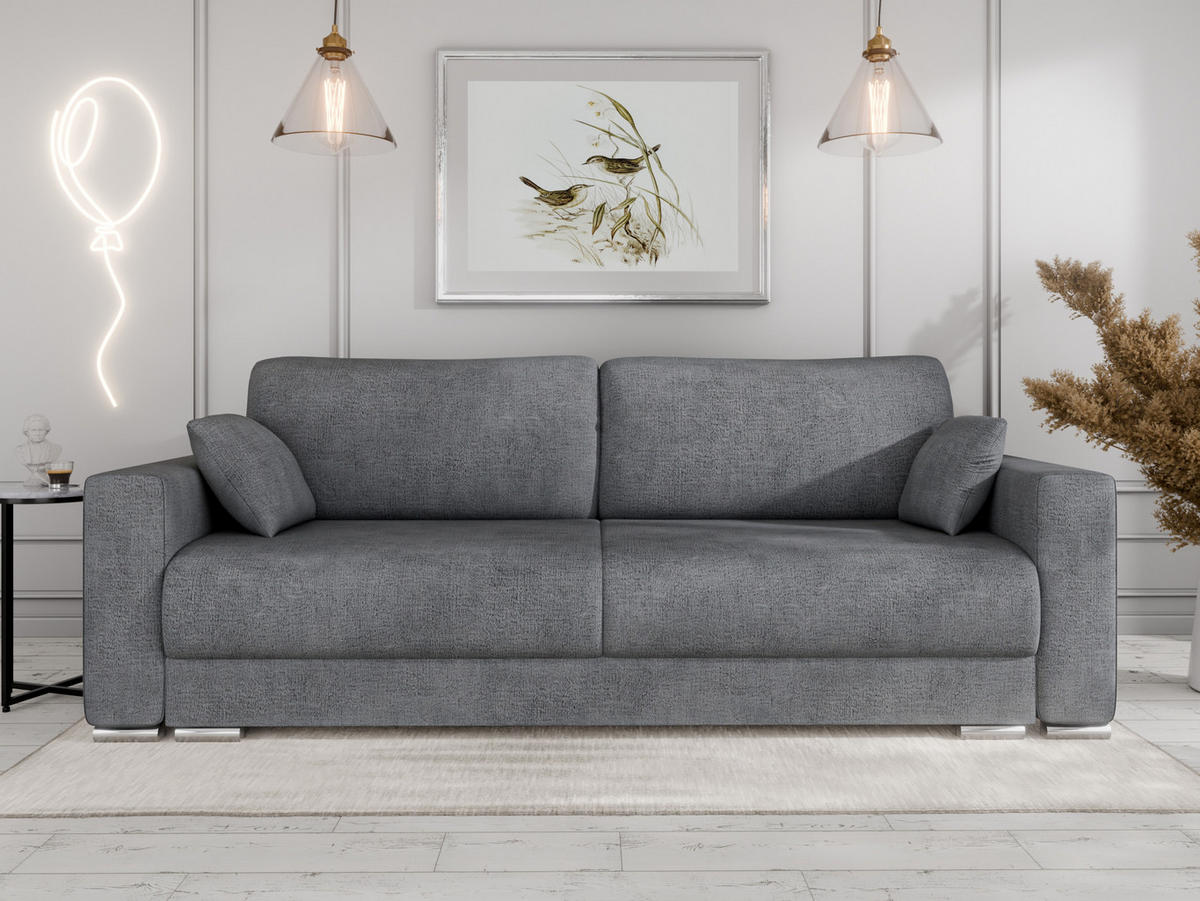 SCHLAFSOFA Calma mit Bettkasten 3-Sitzer modernen Stil, Dunkelgrau - Dunkelgrau, Holz (229/87/97cm) - Panda Möbel