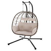 XXL-KORBHÄNGESESSEL Aria beige inkl. waschbare Bezüge - Naturfarben, Kunststoff/Metall (130/197/127cm) - Juskys