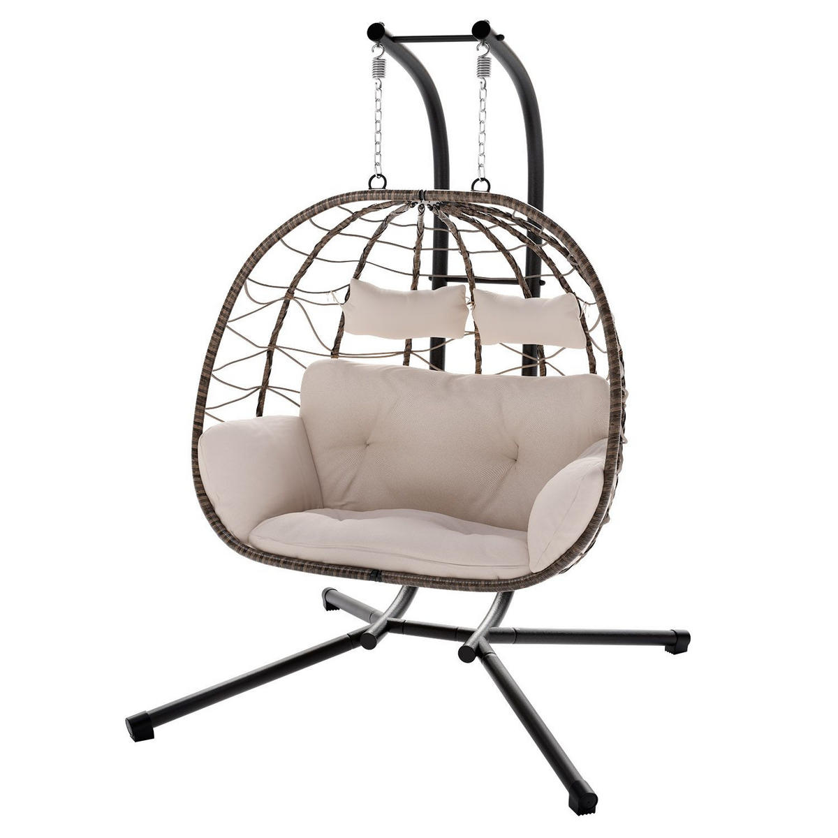 XXL-KORBHÄNGESESSEL Aria beige inkl. waschbare Bezüge - Naturfarben, Kunststoff/Metall (130/197/127cm) - Juskys