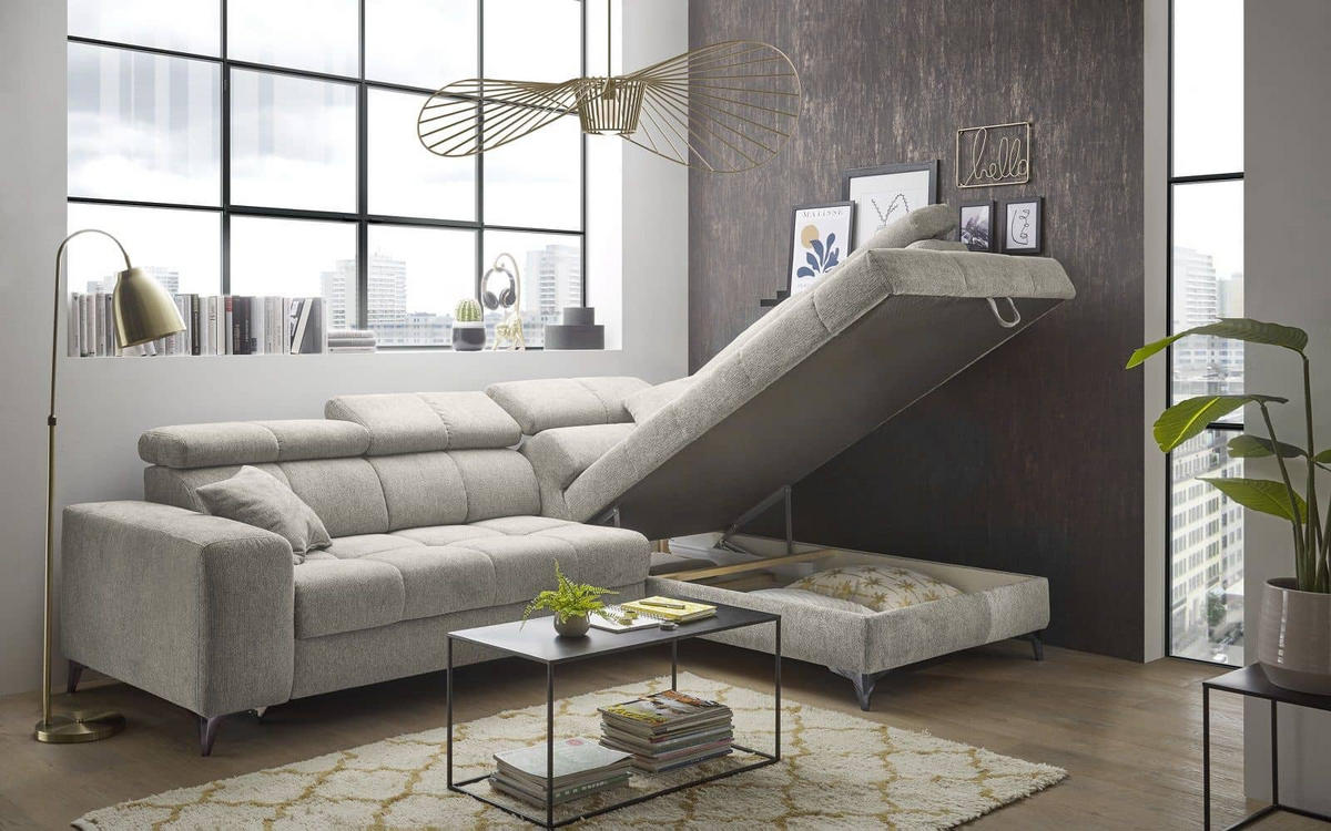 ECKSOFA mit elektrischer Wallaway-Funktion und vielseitigen Anpassungsmöglichkeiten - Beige, Textil (198/282cm) - ed exciting design