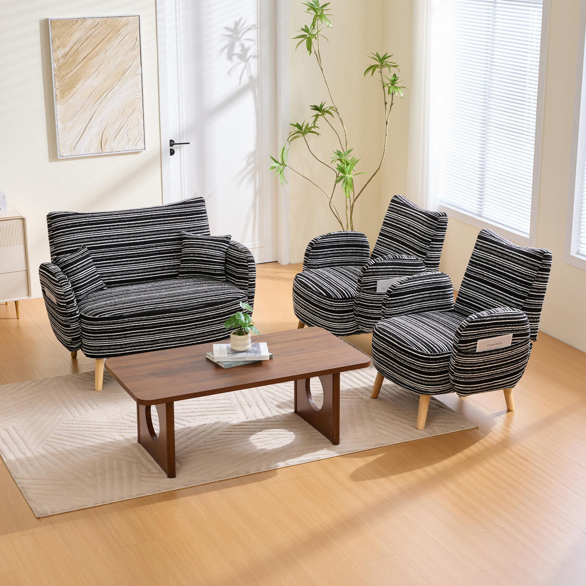 2-SITZER Stoff Sessel Schwarz mit Armlehnen & Seitentasche - Schwarz, Textil/Metall (121/87/81cm) - PARAFTA HOME