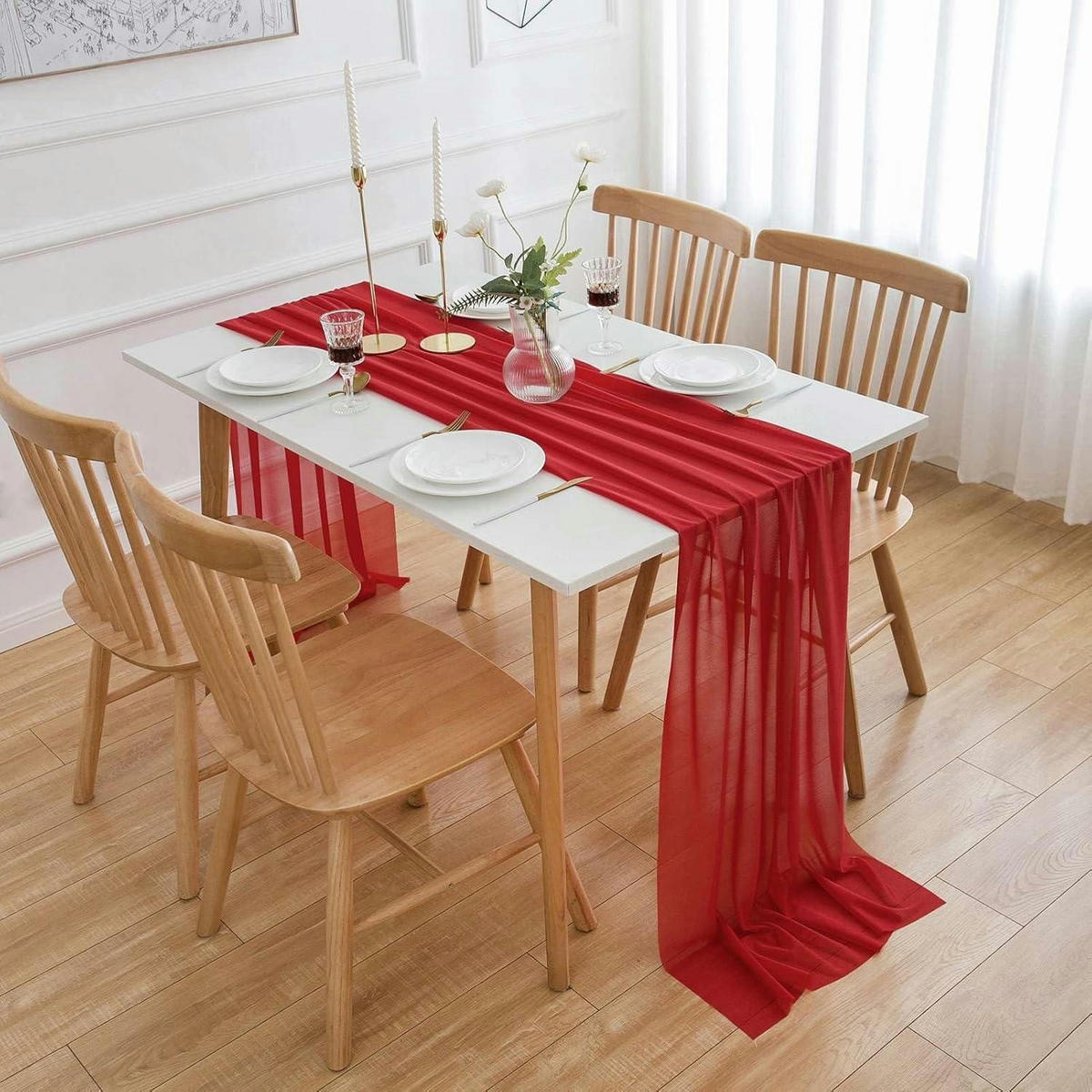 TISCHLÄUFER Chiffon Rot 400 x 70 cm - Rot, Textil (400/70/1.5cm)