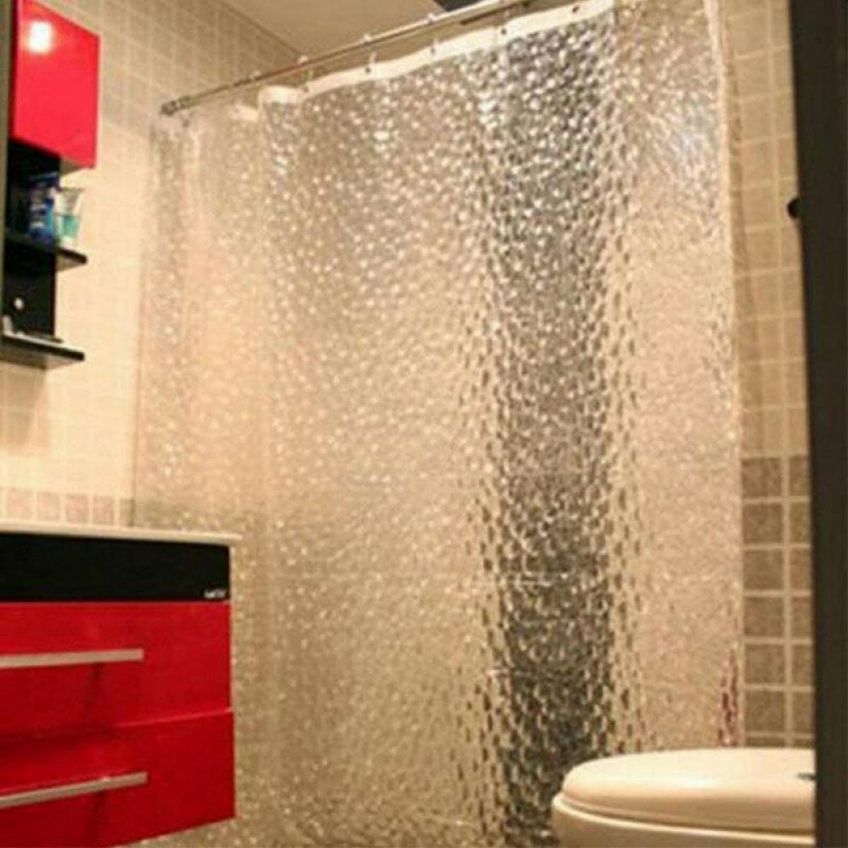DUSCHVORHANG EVA trocken schimmelresistent Wasserwürfel 3D für Dusche - Weiß, Kunststoff (1/1cm) - MCBOSON