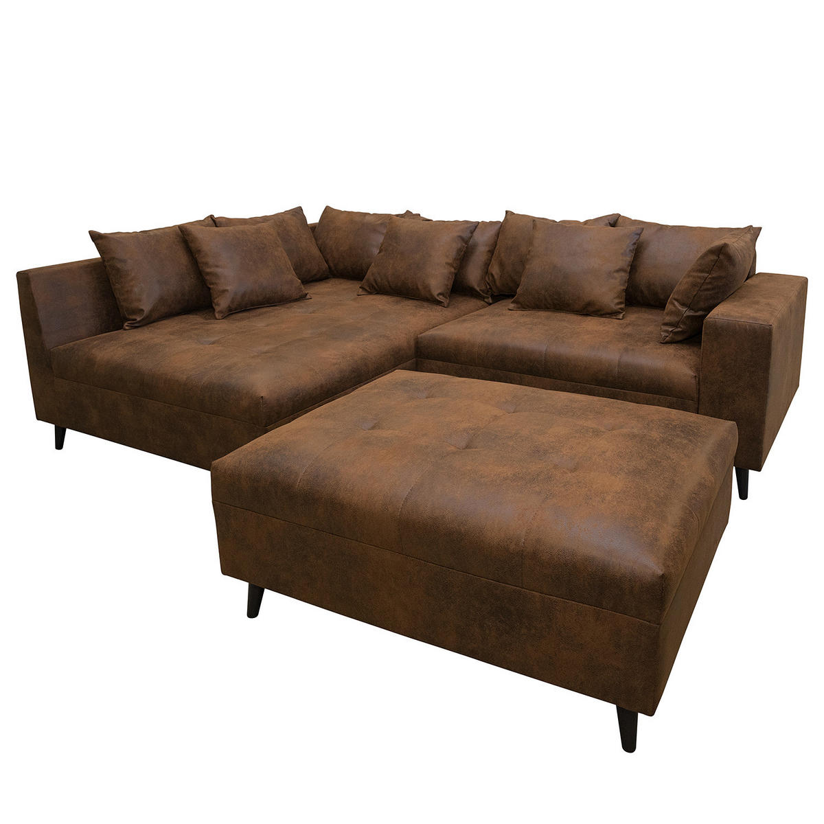 ECKSOFA mit Ottomane und Hocker - Schwarz/Braun, Birkenholz/Textil (247/174cm) - home24