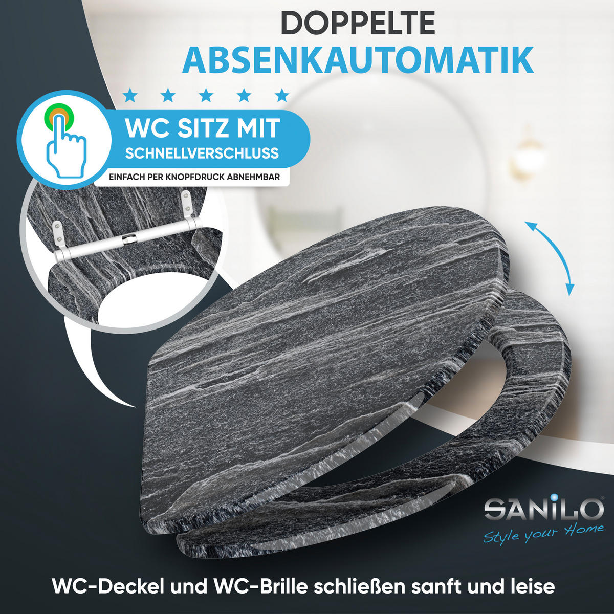 WC-SITZ mit Absenkautomatik Top Fix - Schwarz, Holzwerkstoff (38/5.5/47cm) - Sanilo
