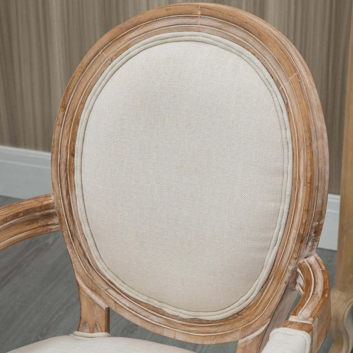 KÜCHENSTUHL DE-06947 Antik-Design mit Massivholzrahmen und Leinenoptik Cremeweiß - Creme, Holz (56/96/56cm) - ComfortXL