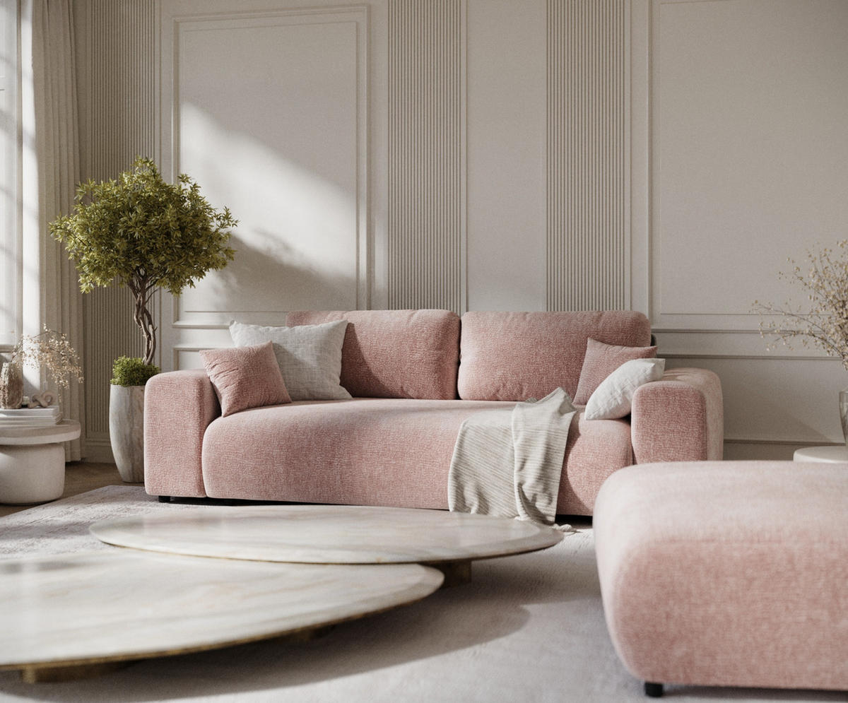 3-SITZER-SOFA Zanzibar Rosa Chenille - Schwarz/Rosa, Holz/Holzwerkstoff (213/79/108cm) - Maison de Reve