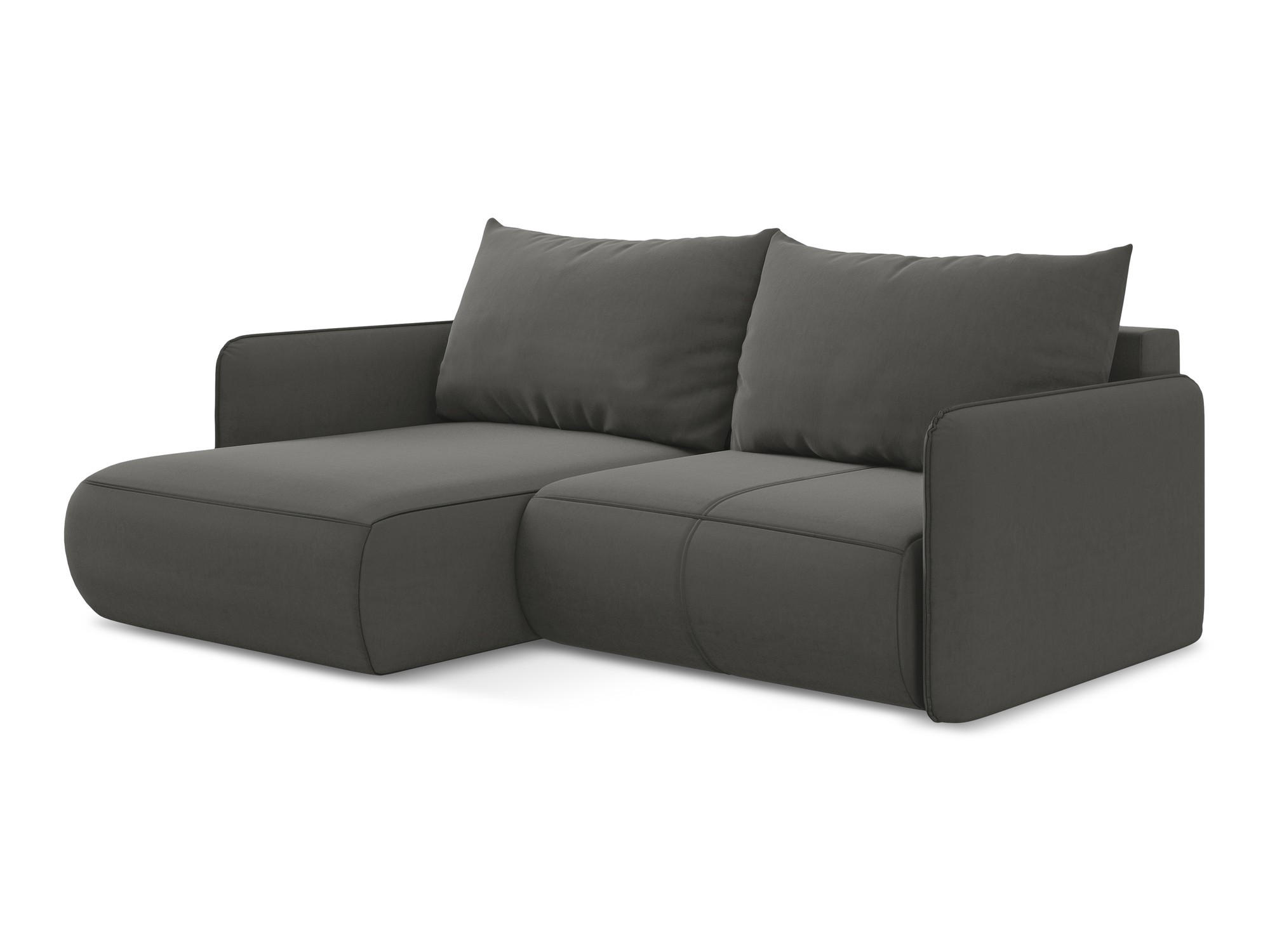 ECKSOFA mit Schlaffunktion Samt Stoff Grau - Dunkelgrau/Schwarz, Kunststoff/Textil (148/207cm) - Makamii