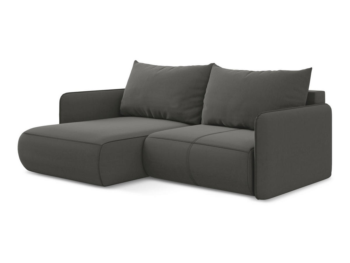 ECKSOFA mit Schlaffunktion Samt Stoff Grau - Dunkelgrau/Schwarz, Kunststoff/Textil (148/207cm) - Makamii