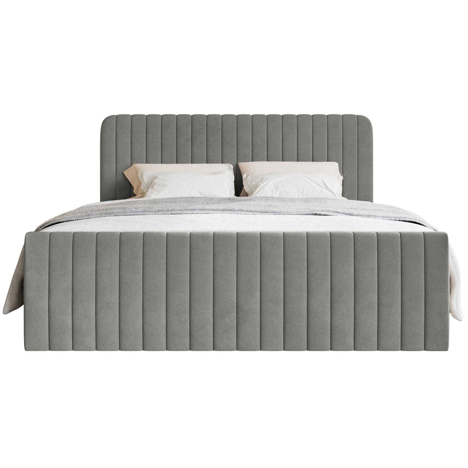 BOXBETT Saliano mit Topper und Samtbezug Grau, 160x200 cm - Grau, Kunststoff/Textil (160/200cm) - Selsey