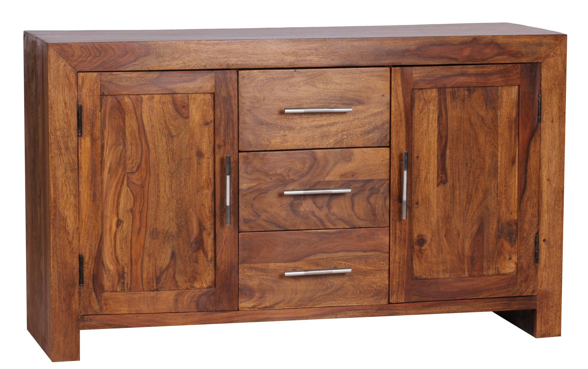 SIDEBOARD – Massivholz, 3 Schubladen, 2 Türen, Landhausstil - Braun, Holz (118/70/40cm) - KADIMA DESIGN