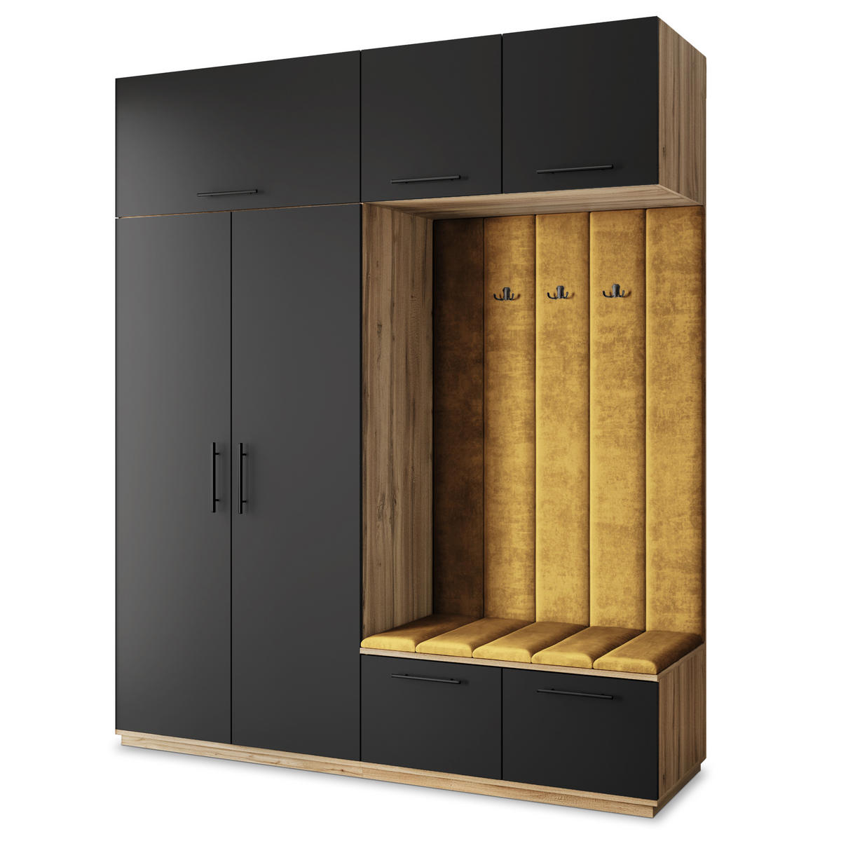 GARDEROBENSCHRANK REMA 200/240/60 cm Modern Garderobe-Set Eiche Wotan - Gelb/Eiche Wotan, Holzwerkstoff (200/240/60cm) - MASSENO