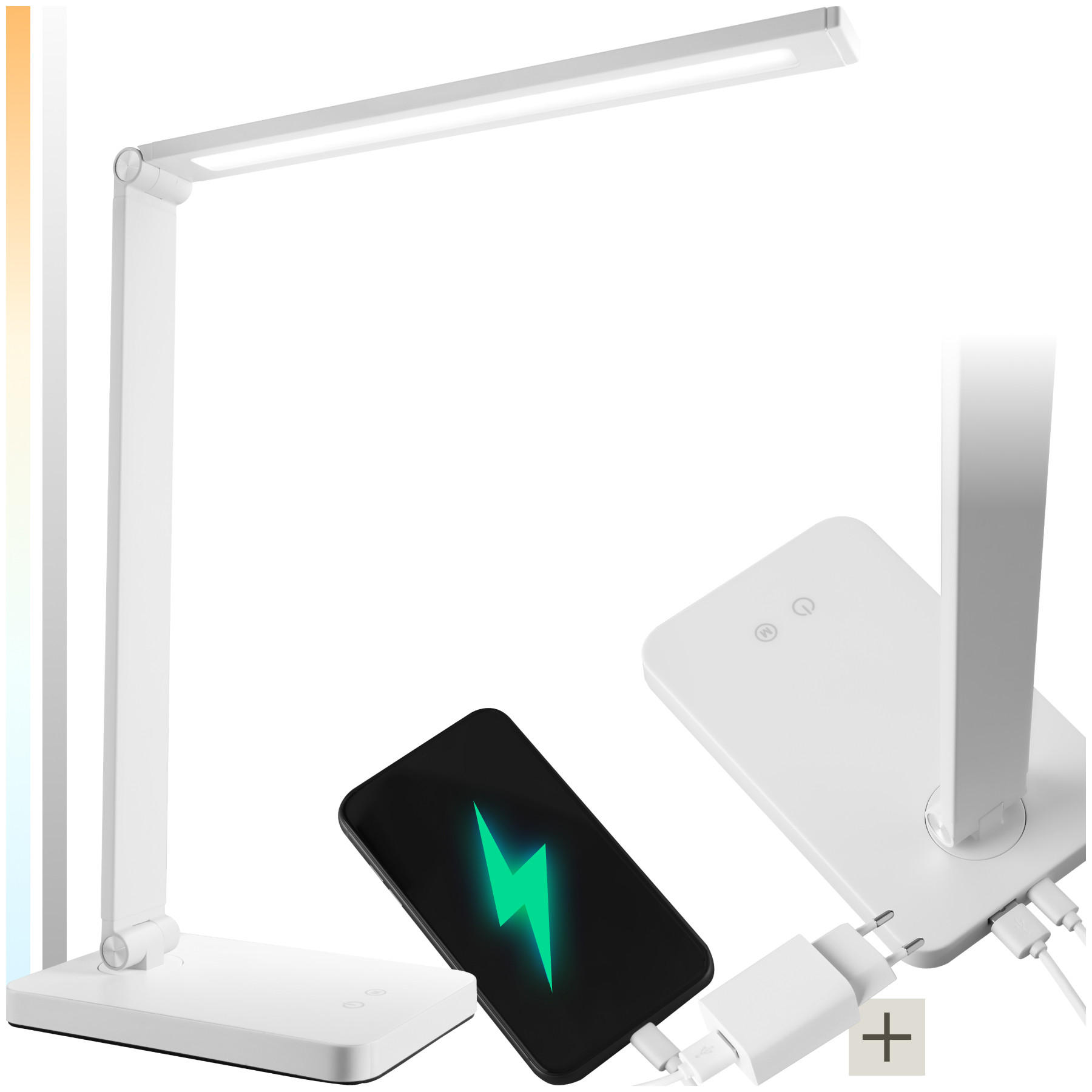 SCHREIBTISCHLAMPE Novaly,inklusive USB-Anschluss,weiß - Weiß, Kunststoff (33.5/11/37.5cm) - tectake