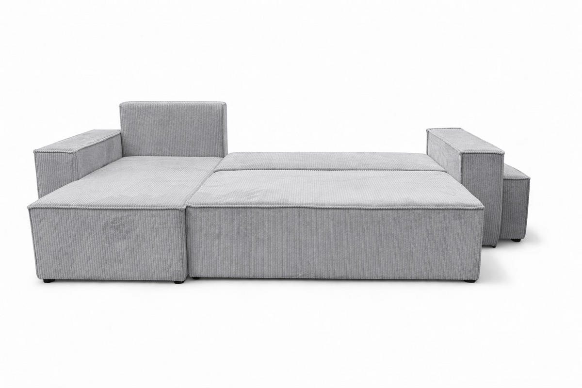 ECKSOFA Mit Schlaffunktion Und Pouf, Cordstoff Poso, Hellgrau, Links, Best L Mit Pouf - Hellgrau, Holz (244/145cm) - Kaiser Möbel