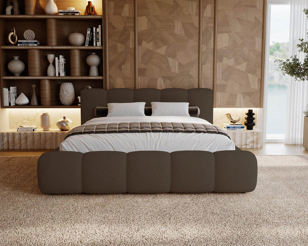POLSTERBETT bouclé 200x200 Ravello mit Bettkasten, Lattenrost, Braun - Braun, Holz/Textil (200/200cm) - Emporius