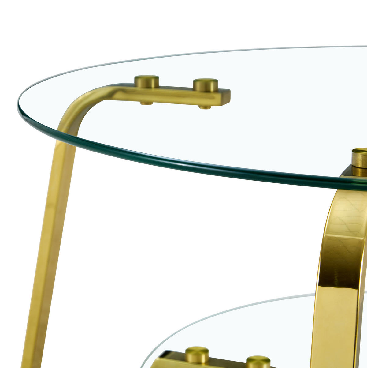 COUCHTISCH 80/80/45 cm mit 2 Glasablagen und Metallgestell in Goldoptik, Gold - Goldfarben, Metall (80/80/45cm) - Redom