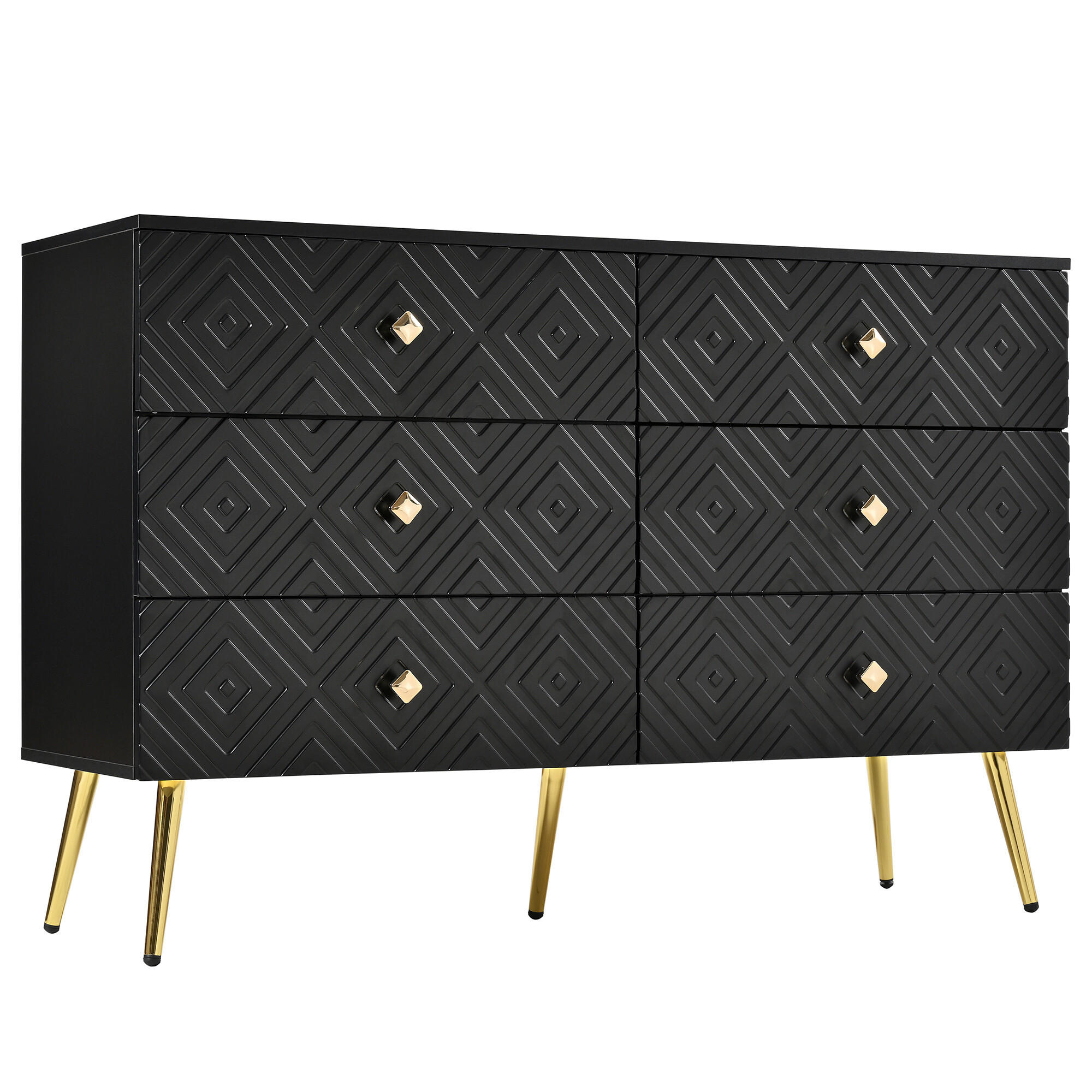 SIDEBOARD mit 6 Schubladen und geometrischem Muster Schwarz - Schwarz, Holzwerkstoff (40/80/120cm) - Urban Meuble