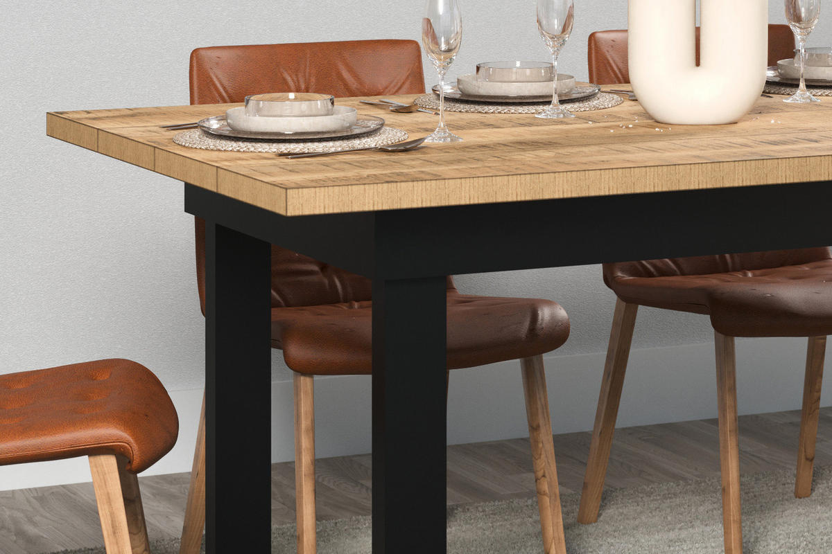 ESSTISCH Mango, schwarz 160 x 90 cm, Küchentisch in modernem Design - Schwarz/Naturfarben, Holzwerkstoff/Metall (90/160/76cm) - Top.Furn