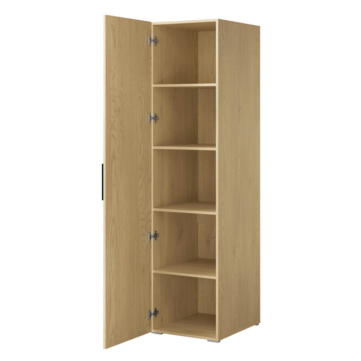 DREHTÜRENSCHRANK mit Einlegeböden Napoli 1D 50 Eiche Cremona (schwarzer oder goldener Griff) - Eichefarben/Silberfarben, Holzwerkstoff/Kunststoff (50/35/60cm) - mzm24