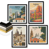 WANDBILDER 4er-Set - 50x50 cm & 40x60 cm Schwarzer Rahmen - Retro-Stadtansichten Sedona Sintra - Schwarz, Kunststoff (50/50cm) - ArtPrintCave