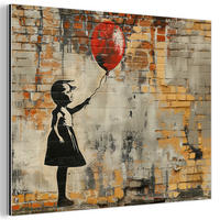 KOVOVÝ OBRAZ Graffiti - Banksy - Dievča - Street art 80x60 cm - piesková, kov (80/60cm) - MuchoWow