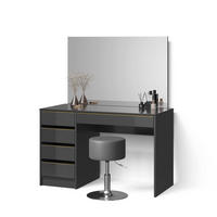 SCHMINKTISCH-SET Imola Schwarz/Gold 120 cm mit Hocker - Goldfarben/Schwarz, Holzwerkstoff (120/75/55cm) - Livinity®