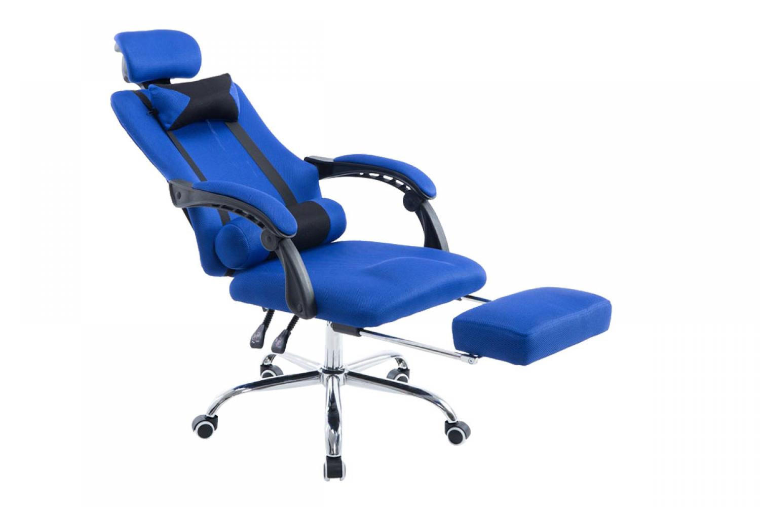 CHEFSESSEL Lederlook blau - Chromfarben/Blau, Textil/Metall (60/120/63cm) - CLP