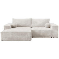 ECKSOFA Pablo Mini mit Schlaffunktion Weiß Cord - Weiß, Textil (255/148cm) - Bromarkt
