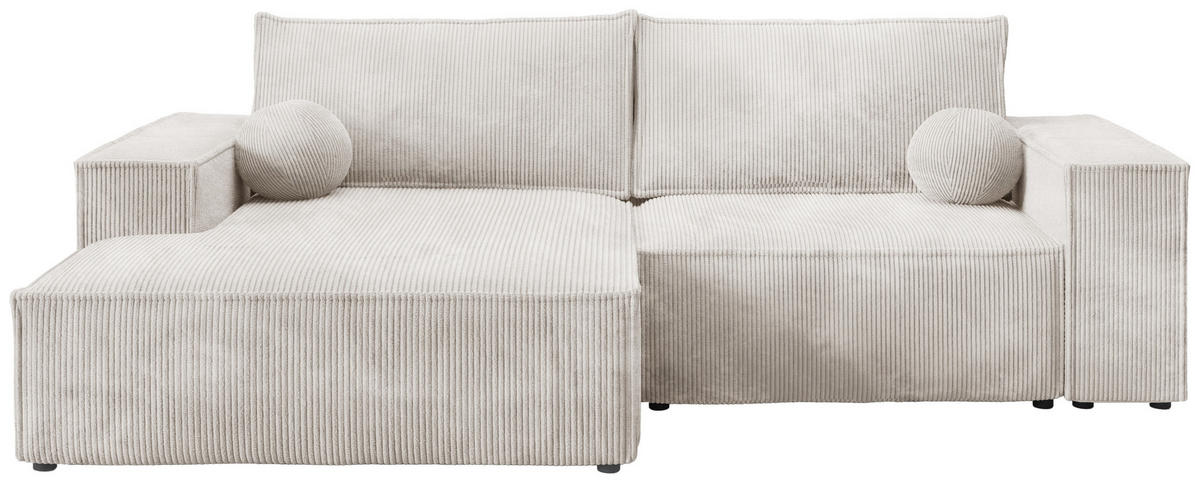 ECKSOFA Pablo Mini mit Schlaffunktion Weiß Cord - Weiß, Textil (255/148cm) - Bromarkt