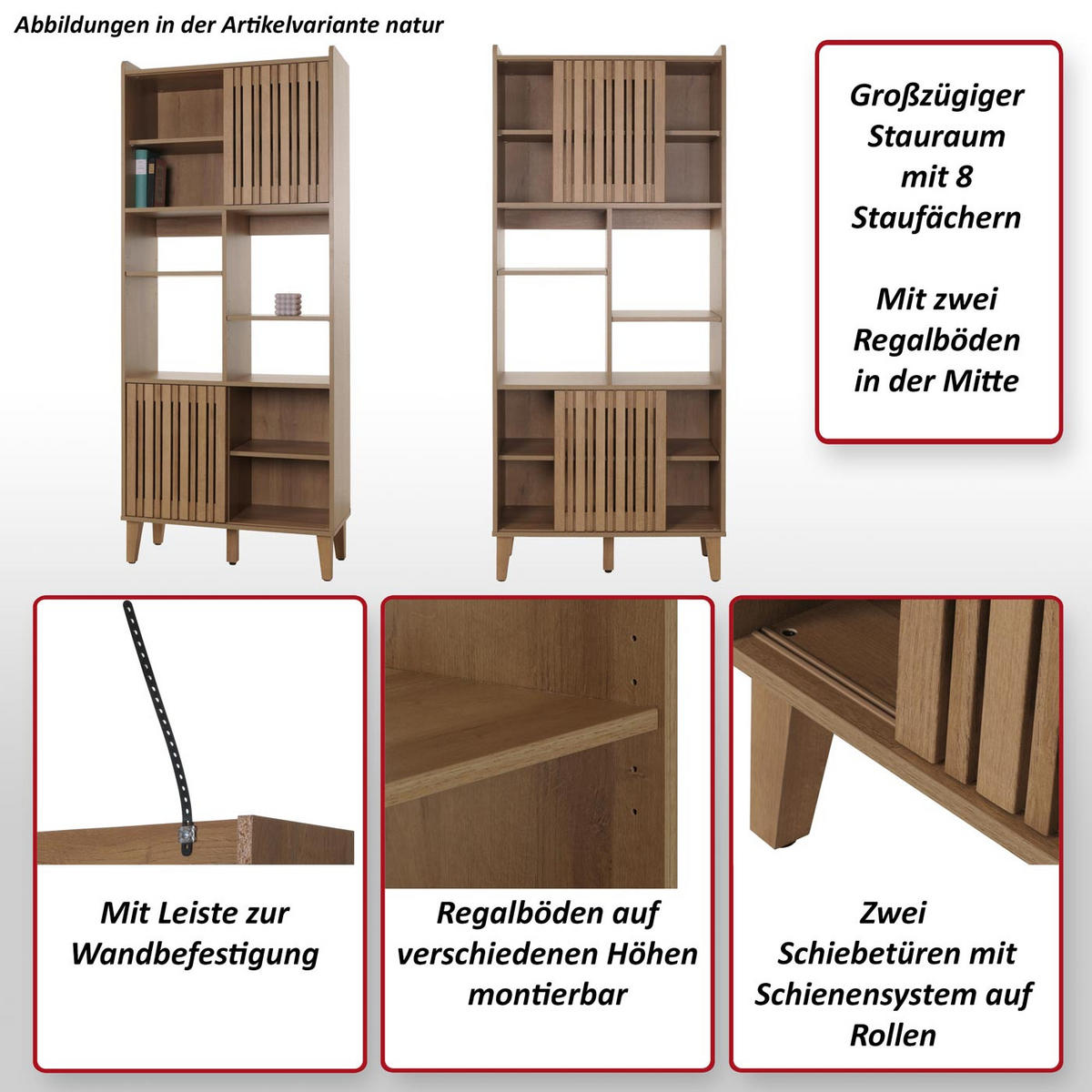 BÜCHERREGAL Walnuss Dekor - Walnussfarben, Holz (75/178/35cm) - MCW