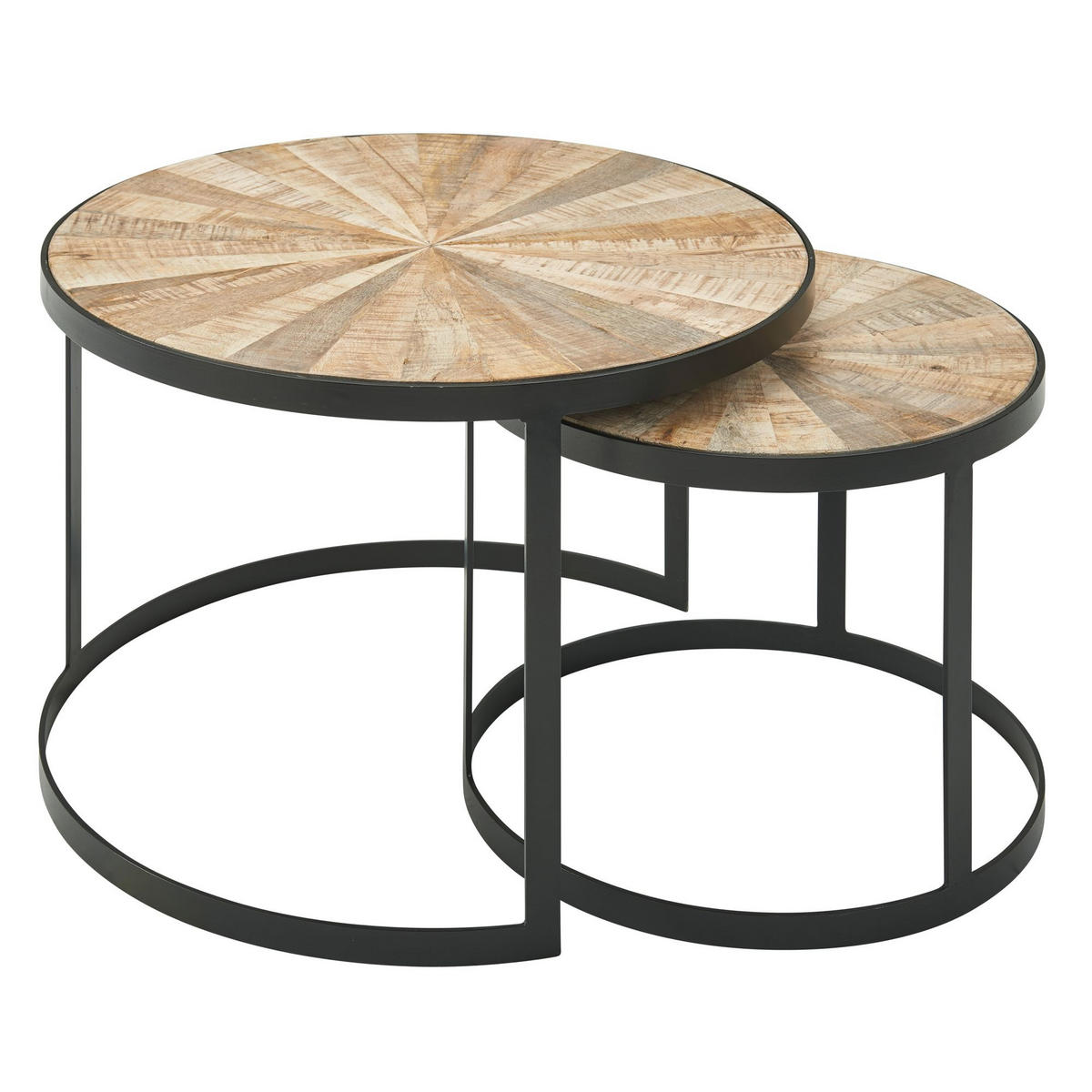 COUCHTISCH 2er Set Massivholz Metall Platzsparend Handgefertigt ESINO, Braun 60x60x40 cm - Schwarz/Braun, Holz/Metall (60/60/40cm) - KADIMA DESIGN