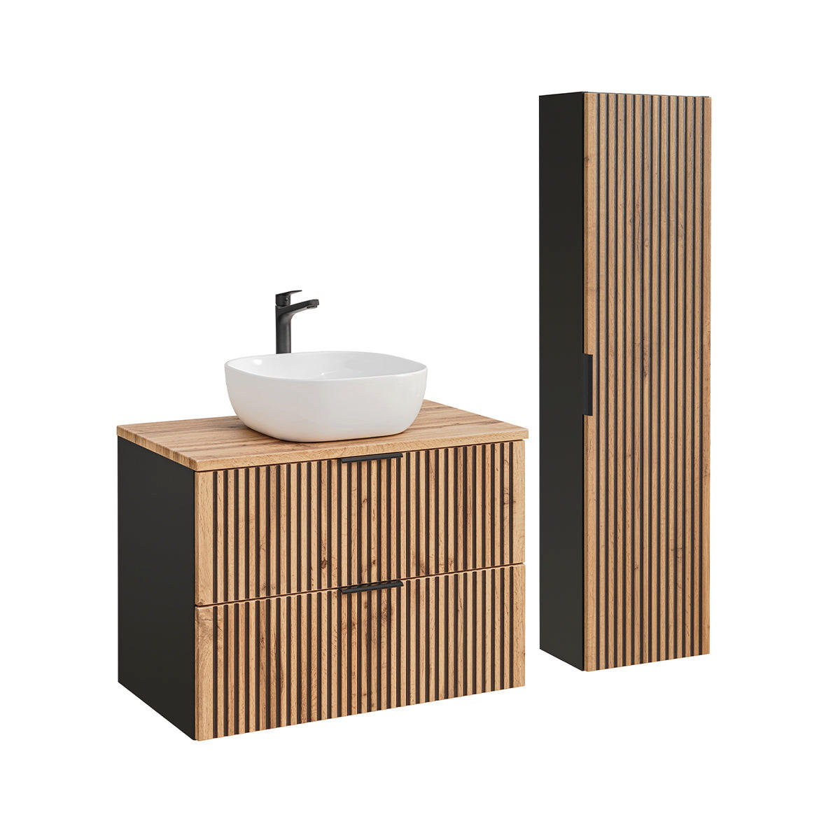 KOUPELNOVÝ NÁBYTEK 80.6cm Gaia 2er-Set Dubové dřevo a černá barva - černá, kompozitní dřevo (80.6/59/46cm) - Petits-meubles