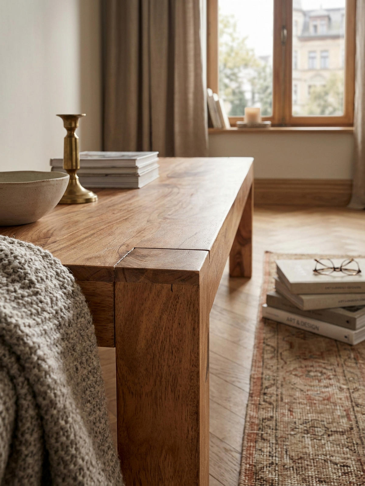 SITZBANK Massivholz Landhausstil handgefertigt, Beige 140x35x45 cm - Beige, Holz (140/45/35cm) - KADIMA DESIGN